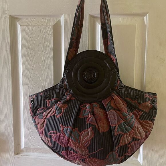 Gianfranco Lotti large hobo shoulder bag in quilted fall colors & black …